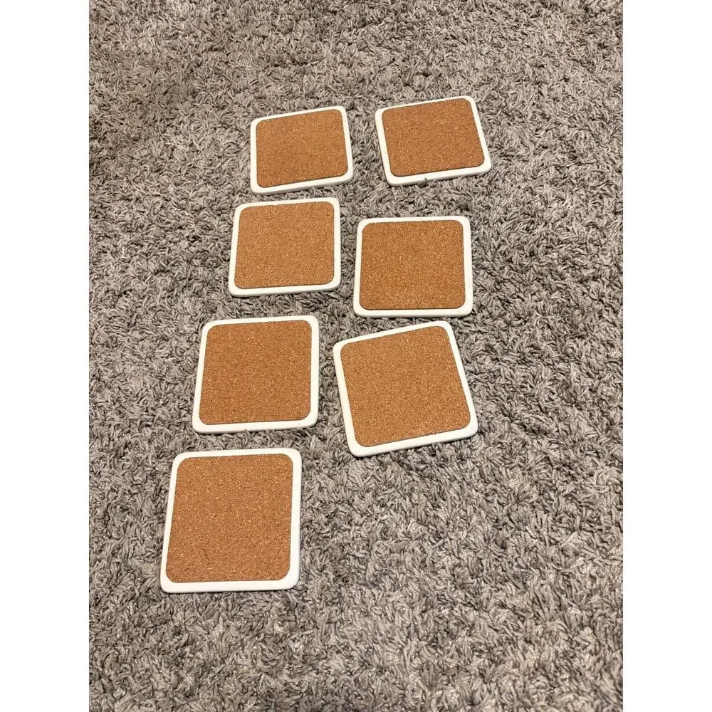 Set of 7 Floral Ceramic Cork Back Coasters w/ Pioneer Woman Wooden Holder